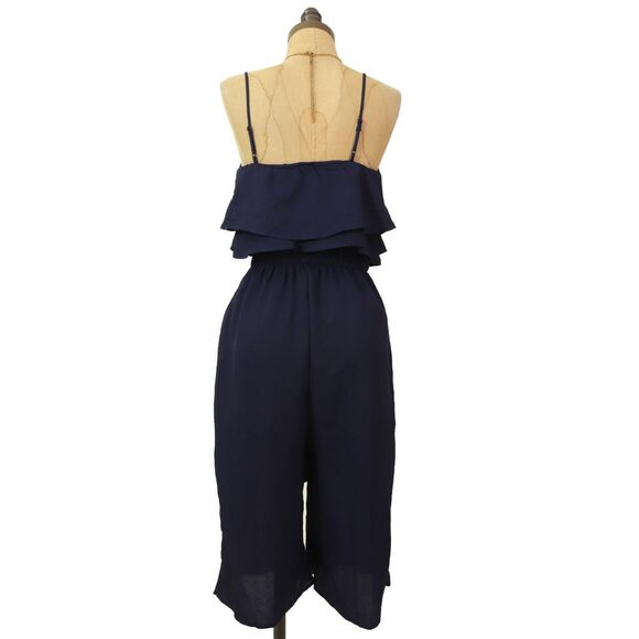 ONE CLOTHING Crop Midi Ruffle Jumpsuit Size M Sleeveless Navy Blue NEW  B51 - Picture 5 of 6
